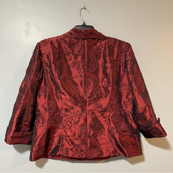 R&M Richards Vintage jacket blazer size 16 wine ruby clasp gold satin Elegant - Picture 4 of 12
